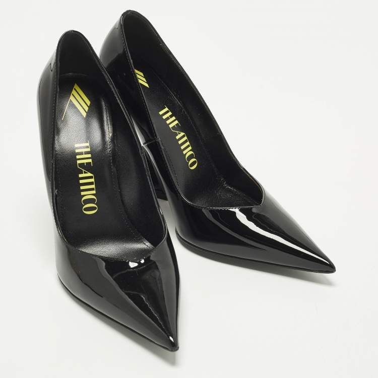 Pre Owned The Attico Cheope Size 38.5 Black Patent Leather Wedge Pumps