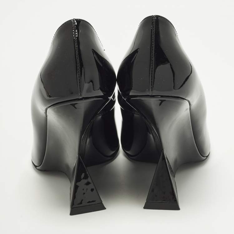 Pre Owned The Attico Cheope Size 38.5 Black Patent Leather Wedge Pumps