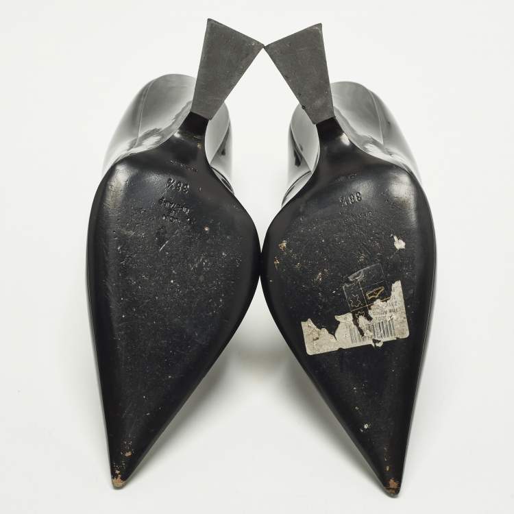 Pre Owned The Attico Cheope Size 38.5 Black Patent Leather Wedge Pumps