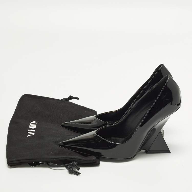 Pre Owned The Attico Cheope Size 38.5 Black Patent Leather Wedge Pumps