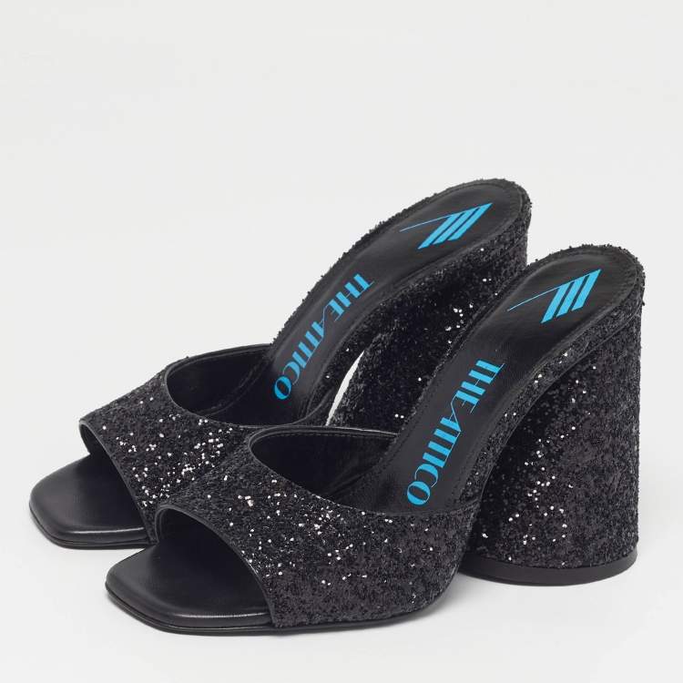 Pre Owned The Attico Devon Size 35.5 Black Glitter Slide Sandals