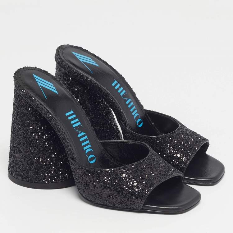 Pre Owned The Attico Devon Size 35.5 Black Glitter Slide Sandals