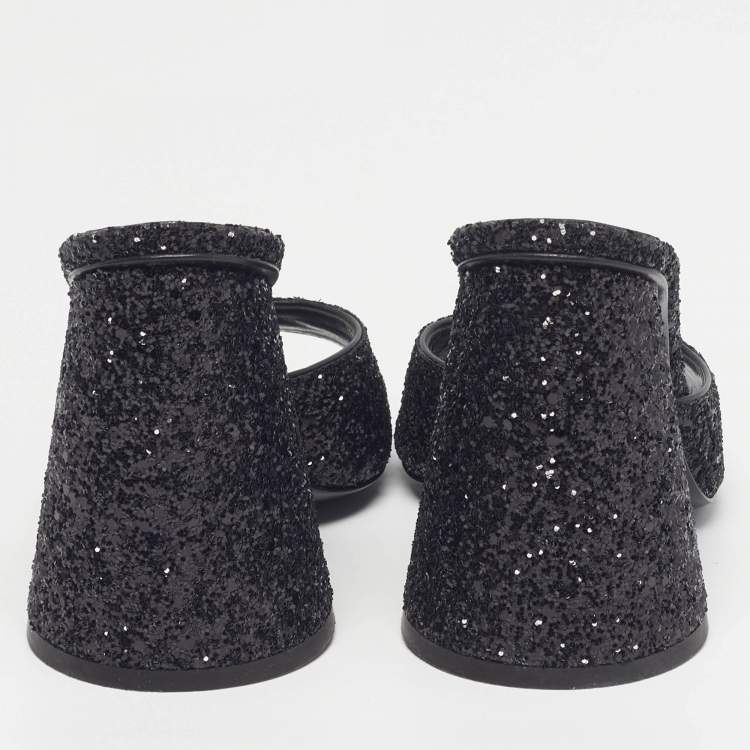 Pre Owned The Attico Devon Size 35.5 Black Glitter Slide Sandals