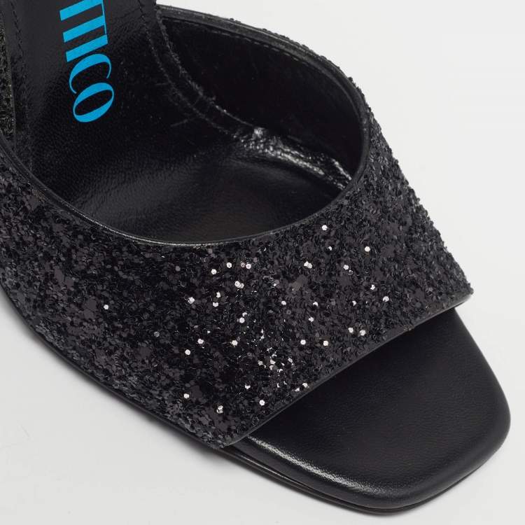Pre Owned The Attico Devon Size 35.5 Black Glitter Slide Sandals