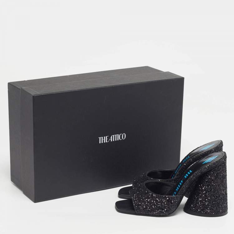 Pre Owned The Attico Devon Size 35.5 Black Glitter Slide Sandals