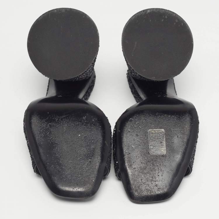 Pre Owned The Attico Devon Size 35.5 Black Glitter Slide Sandals