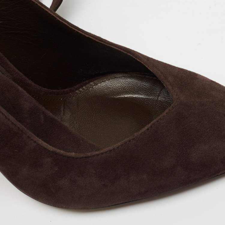 Pre Owned The Attico Brown Suede  Venus Ankle Wrap Pumps Size 36