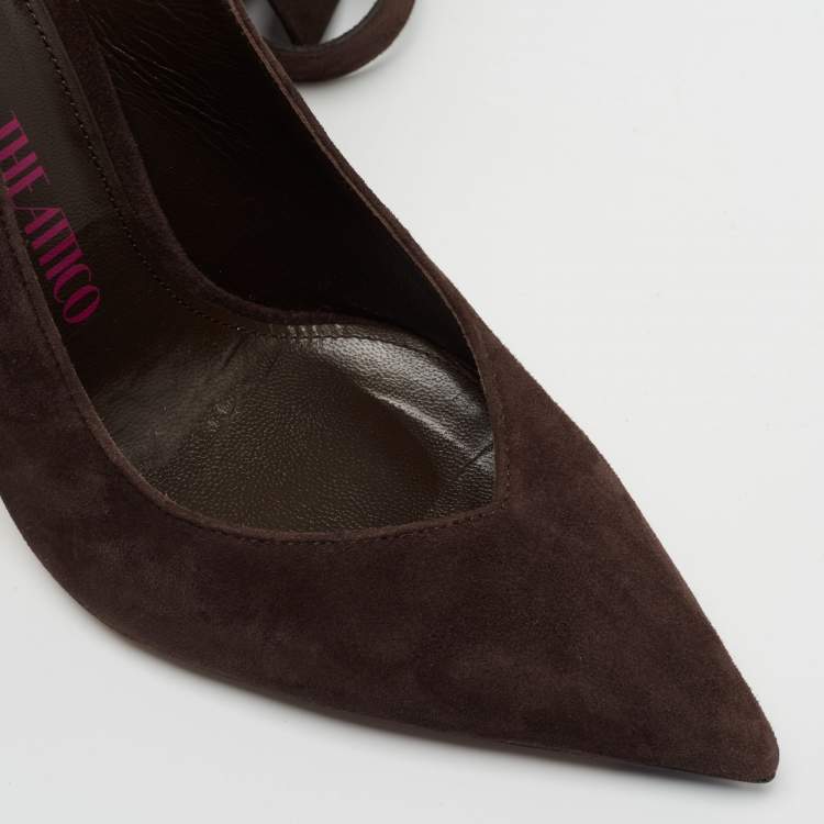 Pre Owned The Attico Brown Suede  Venus Ankle Wrap Pumps Size 36