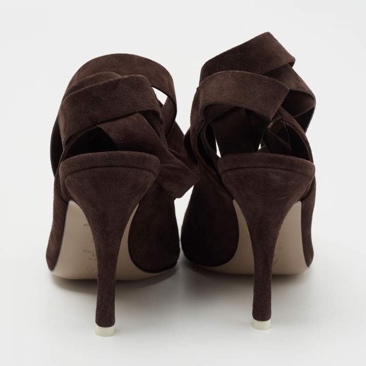 Pre Owned The Attico Brown Suede  Venus Ankle Wrap Pumps Size 36