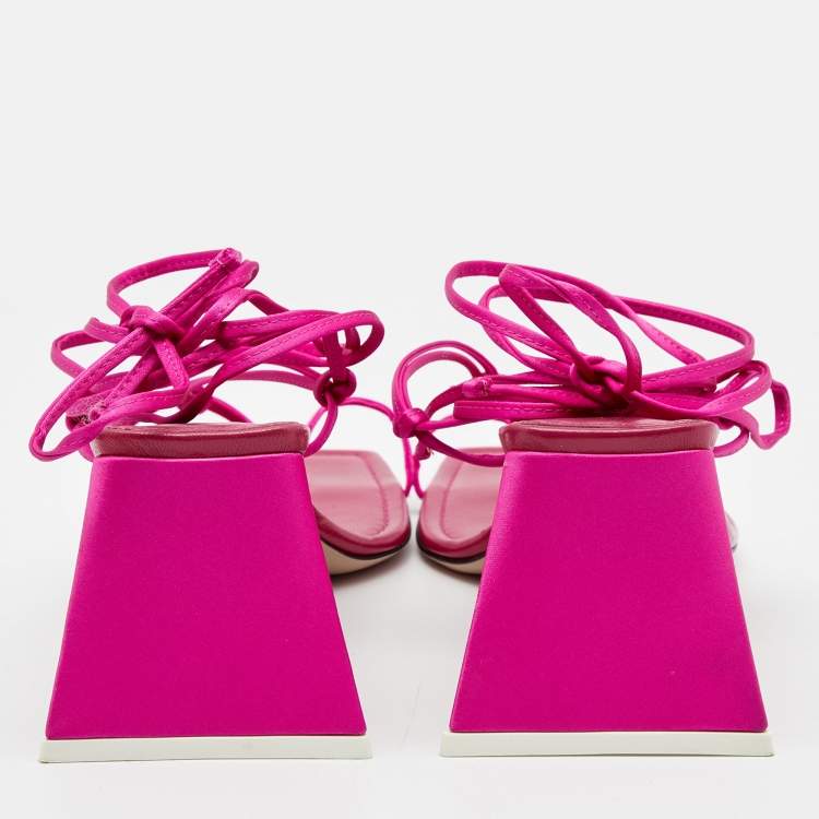 Pre Owned The Attico Pink Satin Ankle Wrap Sandals Size 40