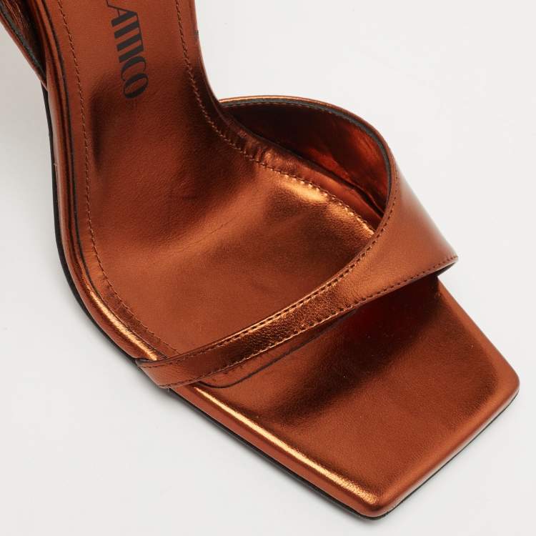 Pre Owned The Attico Metallic Bronze Leather Ankle Strap Sandals Size 37