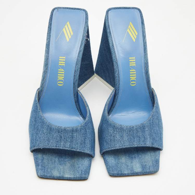 Pre Owned The Attico Blue Denim Devon Slide Sandals Size 39