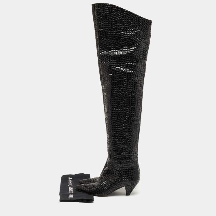 Pre Owned The Attico Black Croc Embossed Leather Over the Length Boots Size 39