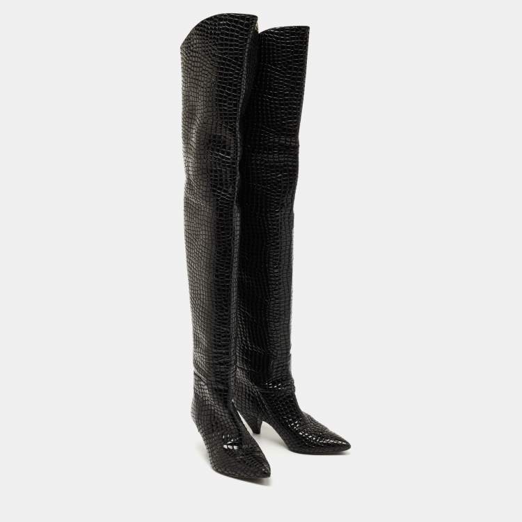 Pre Owned The Attico Black Croc Embossed Leather Over the Length Boots Size 39
