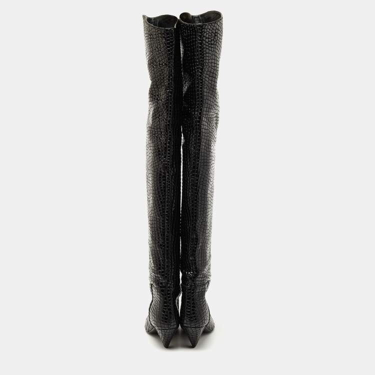 Pre Owned The Attico Black Croc Embossed Leather Over the Length Boots Size 39