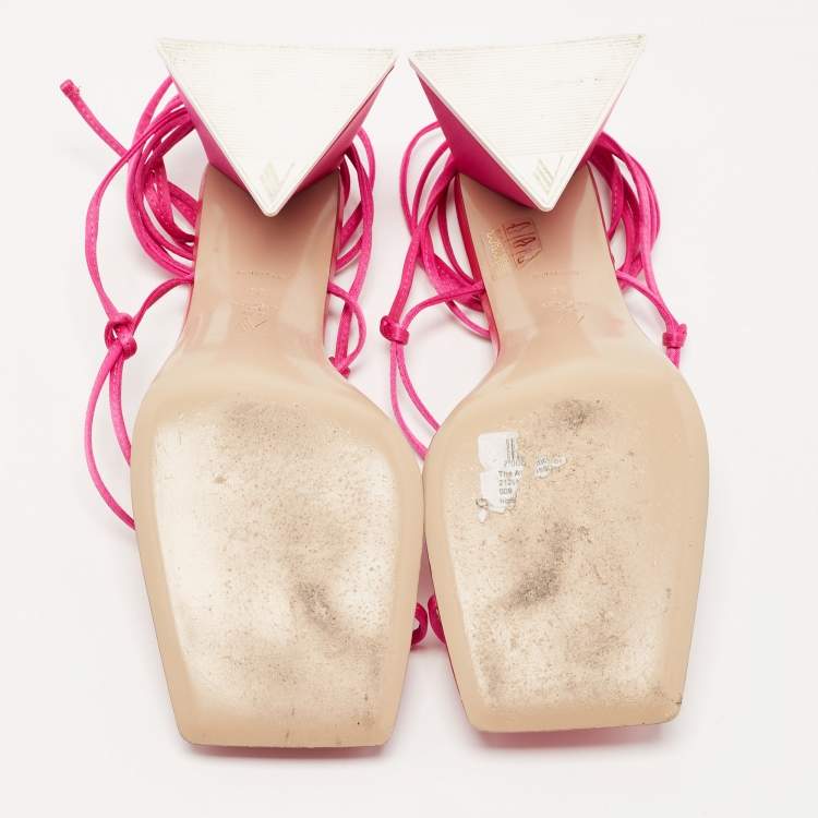 Pre Owned The Attico Pink Satin Ankle Tie Sandals Size 38