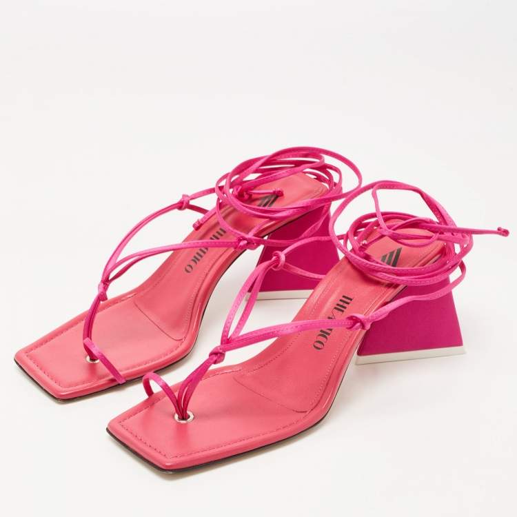 Pre Owned The Attico Pink Satin Ankle Tie Sandals Size 38