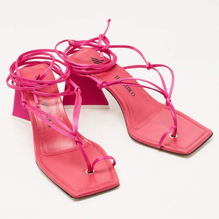 Pre Owned The Attico Pink Satin Ankle Tie Sandals Size 38