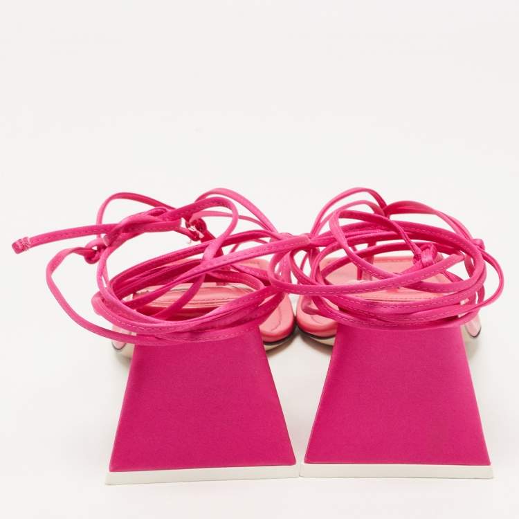 Pre Owned The Attico Pink Satin Ankle Tie Sandals Size 38