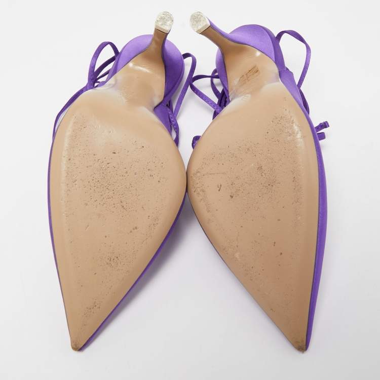Pre Owned The Attico Purple Satin Venus Slingback Ankle Tie Pumps Size 37.5