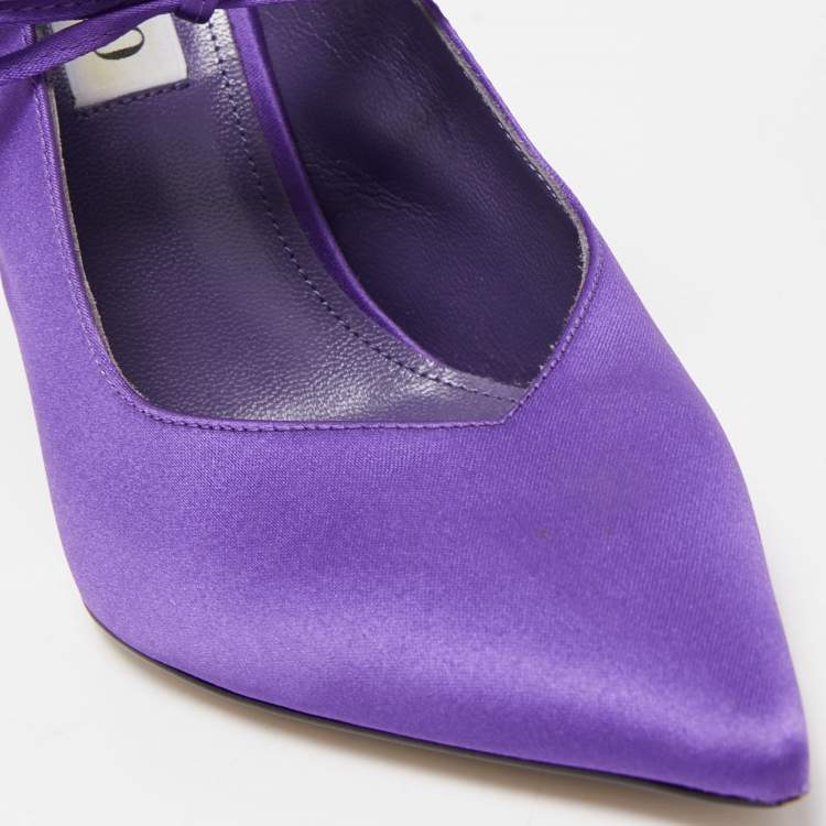 Pre Owned The Attico Purple Satin Venus Slingback Ankle Tie Pumps Size 37.5