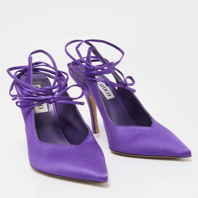 Pre Owned The Attico Purple Satin Venus Slingback Ankle Tie Pumps Size 37.5