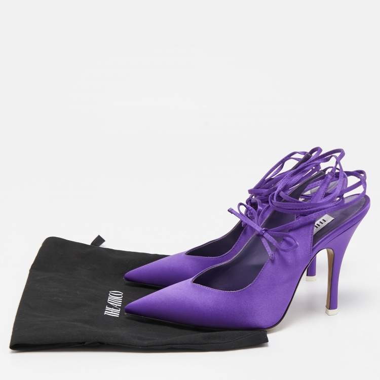 Pre Owned The Attico Purple Satin Venus Slingback Ankle Tie Pumps Size 37.5