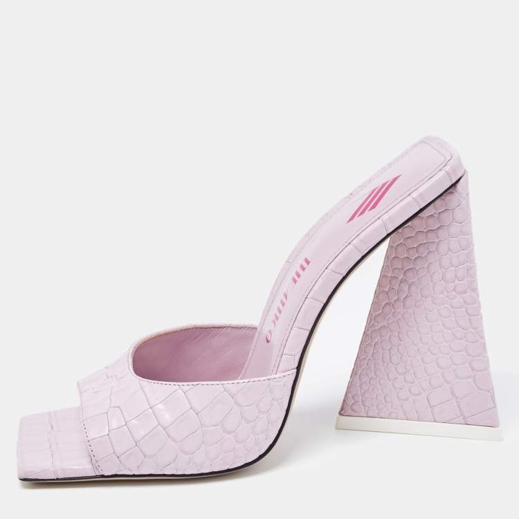 The Attico Pastel Pink Croc Embossed Leather Slide Sandals Size 37