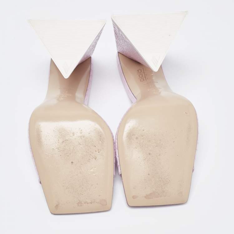 Pre Owned The Attico Pastel Pink Croc Embossed Leather Slide Sandals Size 37