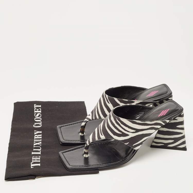 Pre Owned The Attico White/Black Suede Animal Print Block Heel Sandals Size 41