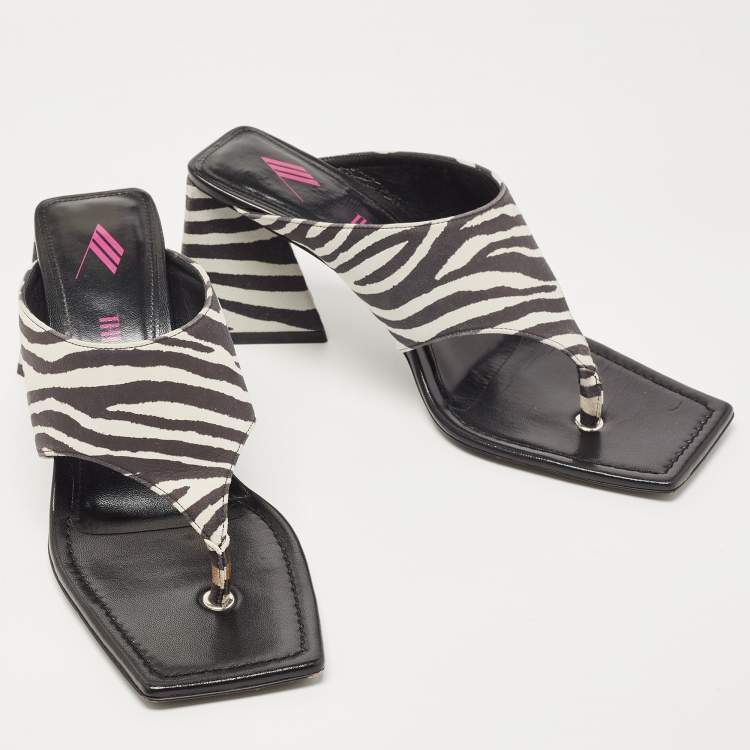 Pre Owned The Attico White/Black Suede Animal Print Block Heel Sandals Size 41