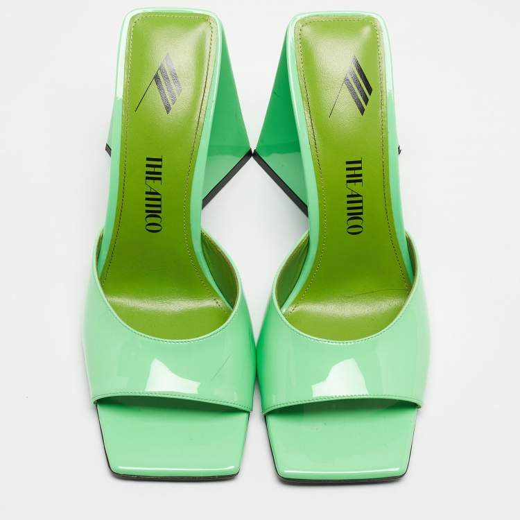 Pre Owned The Attico Green Patent Devon Open Sandals Size 38