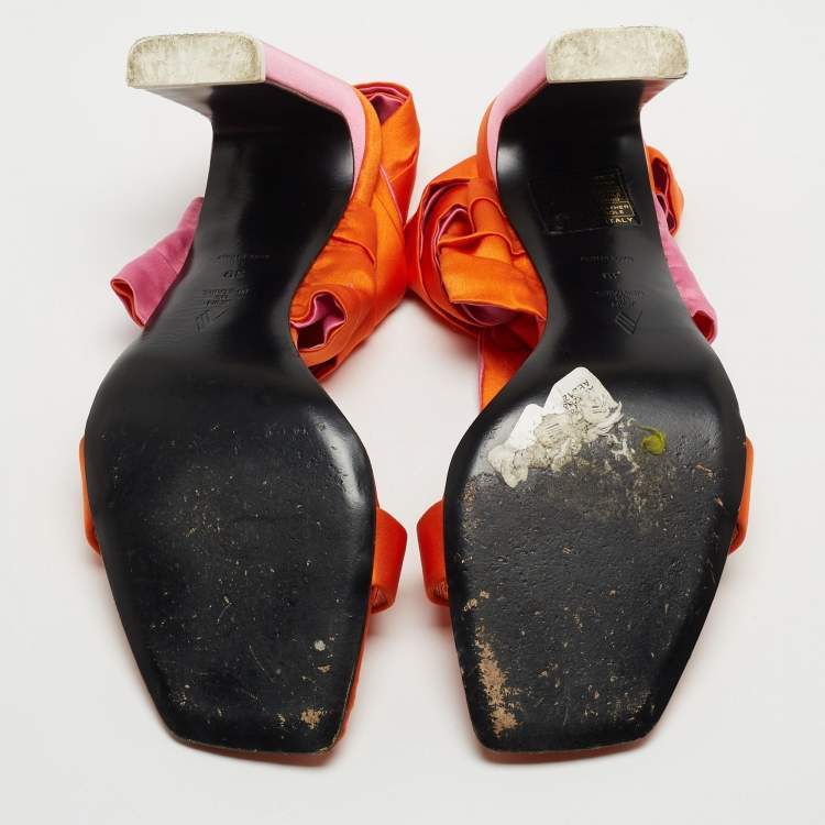 Pre Owned The Attico Orange/Pink Satin Ankle Tie Sandals Size 39