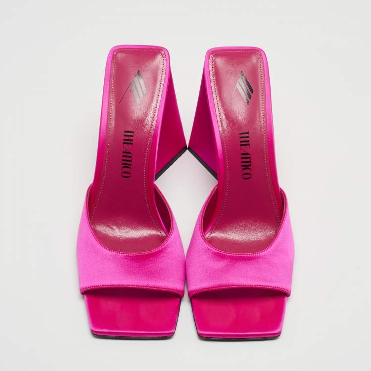 Pre Owned The Attico Pink Satin Devon Slide Size 40