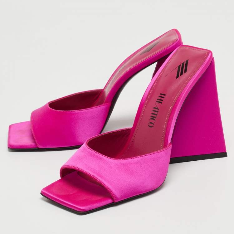 Pre Owned The Attico Pink Satin Devon Slide Size 40
