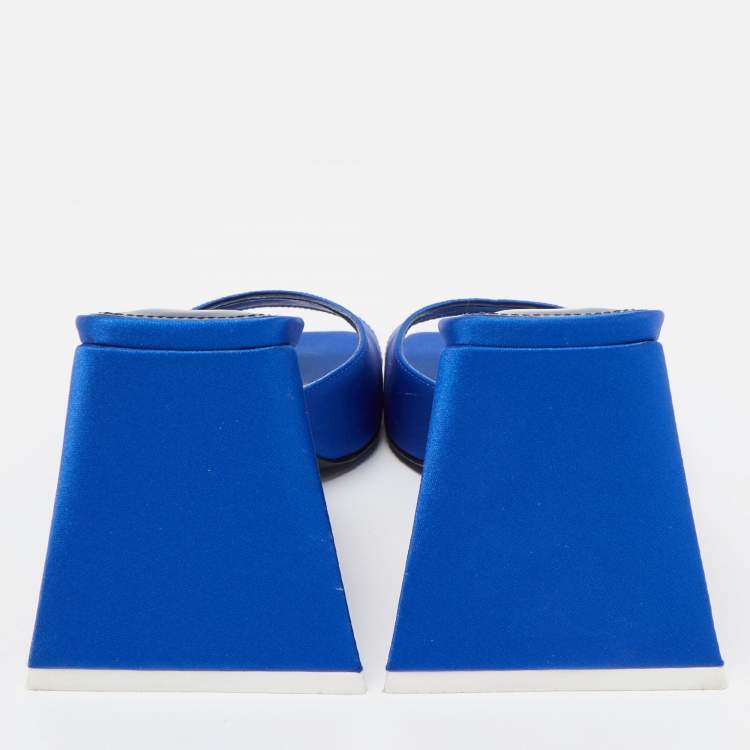 Pre Owned The Attico Blue Satin Devon Slide Sandals Size 37
