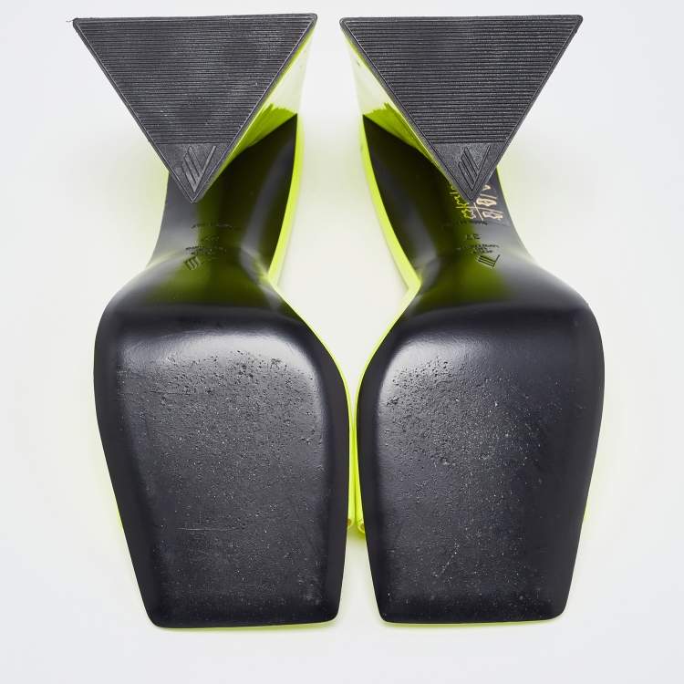 Pre Owned The Attico Neon Yellow Patent Leather Devon Slide Sandals Size 37