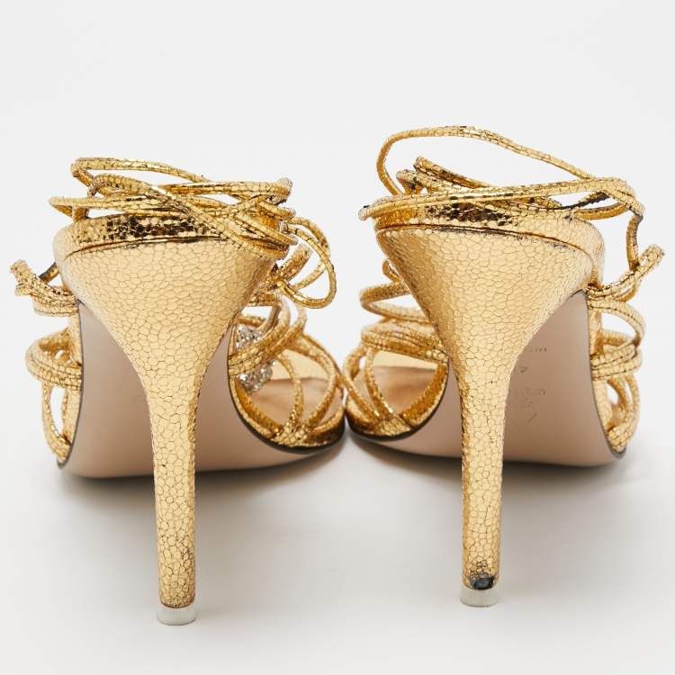 Pre Owned The Attico Metallic Gold Leather Ankle Wrap Sandals Size 41 