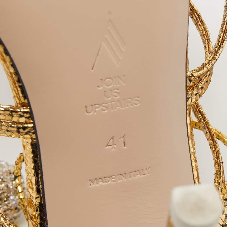 Pre Owned The Attico Metallic Gold Leather Ankle Wrap Sandals Size 41 