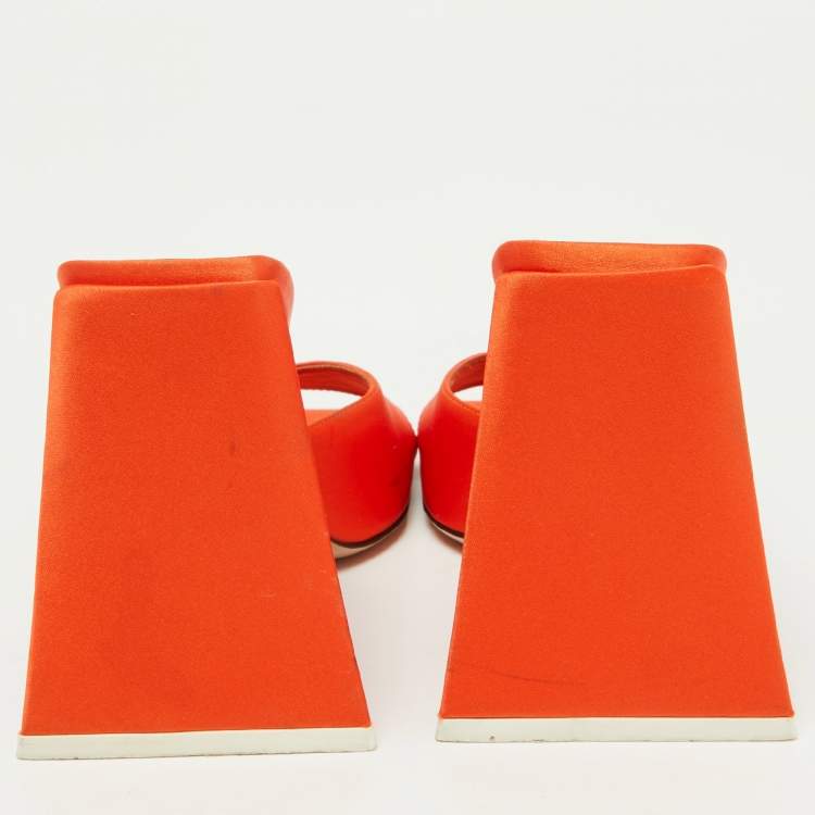 Pre Owned The Attico Orange Satin Devon Slide Sandals Size 37