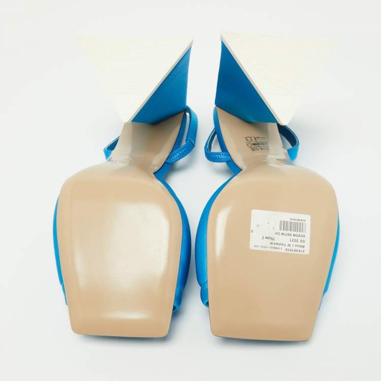 Pre Owned The Attico Blue Satin Devon Ankle Strap Sandals Size 37