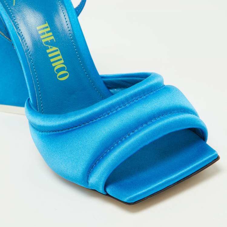 Pre Owned The Attico Blue Satin Devon Ankle Strap Sandals Size 37