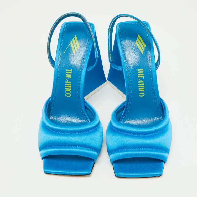 Pre Owned The Attico Blue Satin Devon Ankle Strap Sandals Size 37