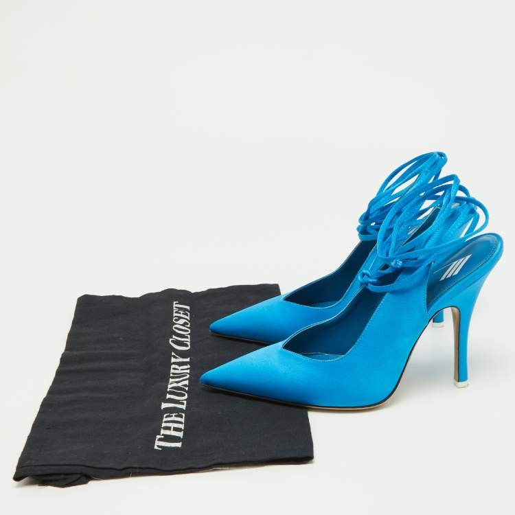 Pre Owned The Attico Blue Satin Slingback Ankle Tie Pumps Size 38