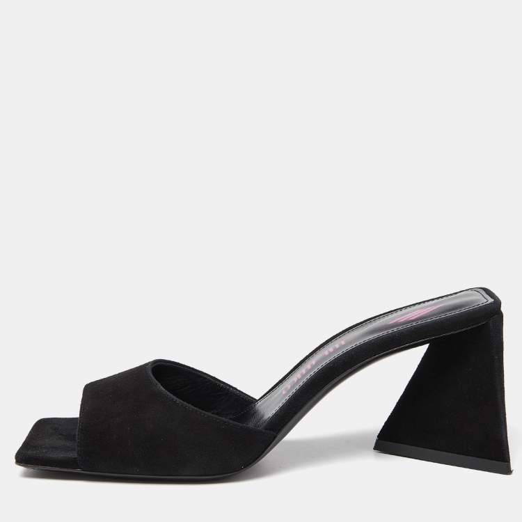 Pre Owned The Attico Black Suede Devon Slide Sandals Size 38.5