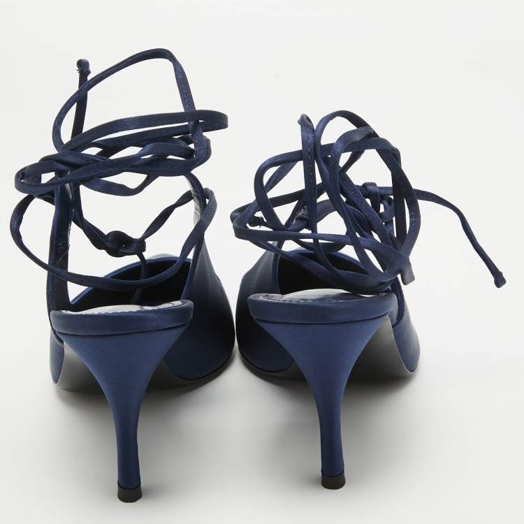 Pre Owned The Attico Navy Blue Satin Venus Wrap Pumps Size 39.5