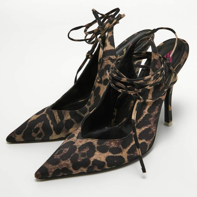 The Attico Beige Black Leopard Prints Pointed Toe Pumps Size 40