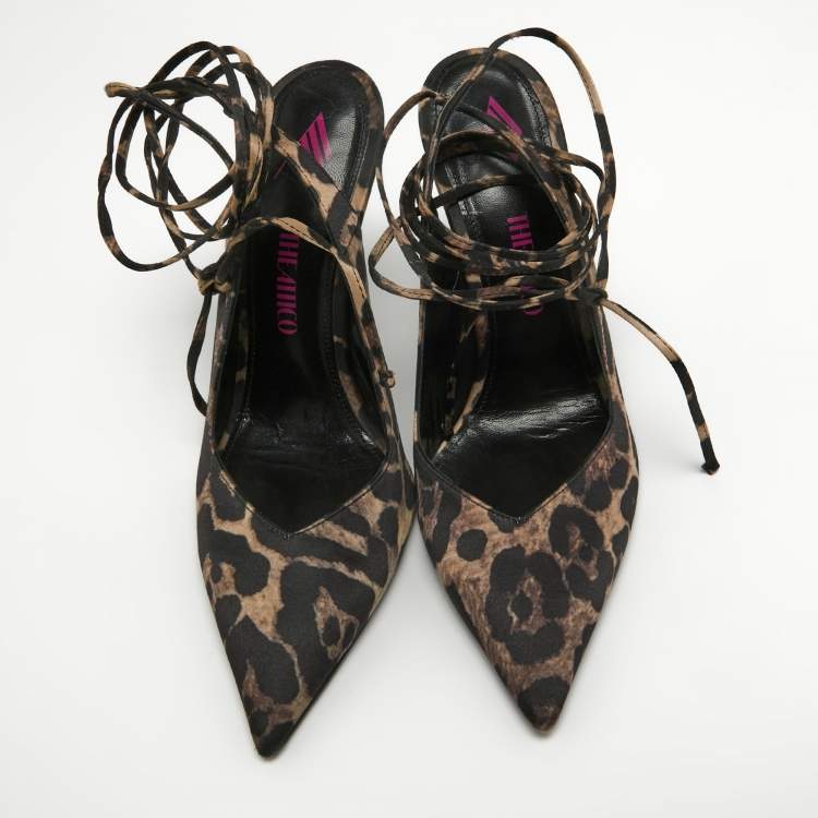 Pre Owned The Attico Beige/Black Leopard Prints Pointed Toe Pumps Size 40