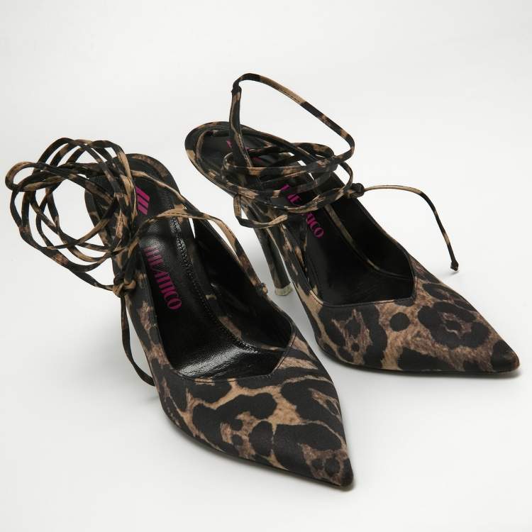 Pre Owned The Attico Beige/Black Leopard Prints Pointed Toe Pumps Size 40