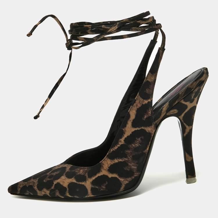 The Attico Beige Black Leopard Prints Pointed Toe Pumps Size 40